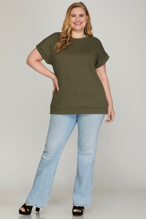 Curvy Olive Quilted Textured Cap Sleeve Top