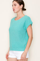 Mint Wide Neck Short Sleeve Sweater