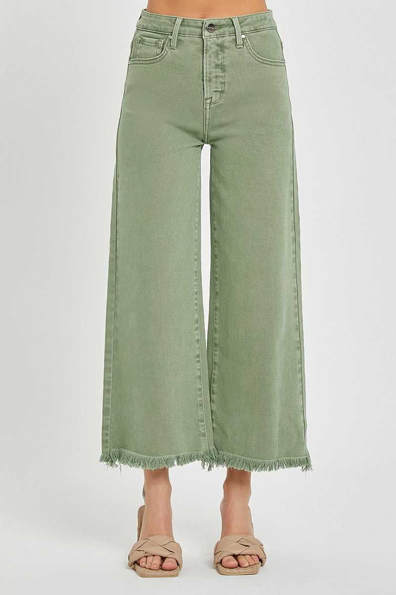 Curvy Wilma's Olive High Rise Cropped Wide Leg Jeans