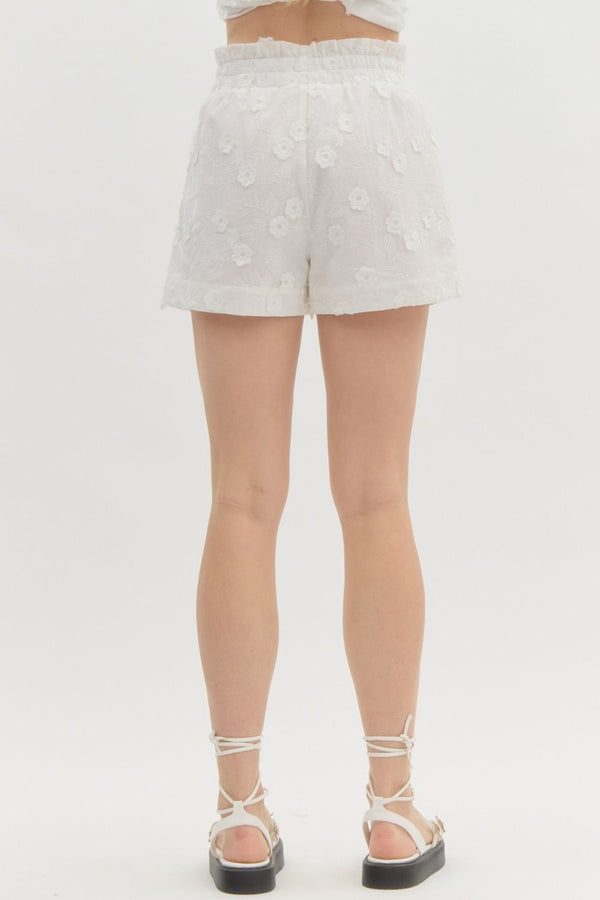 White Floral Embroidered Shorts