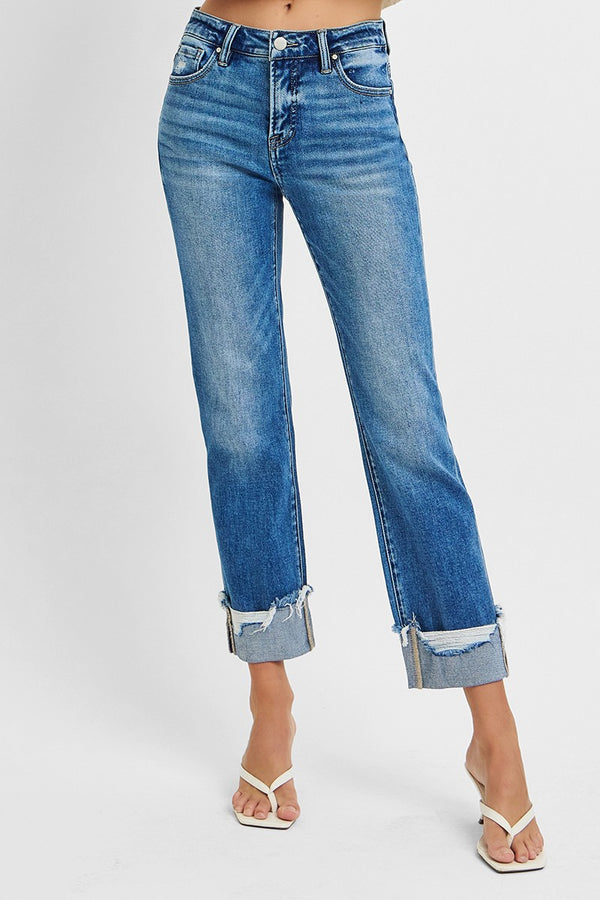 Tommi High Rise Crop Straight Cuffed Jeans