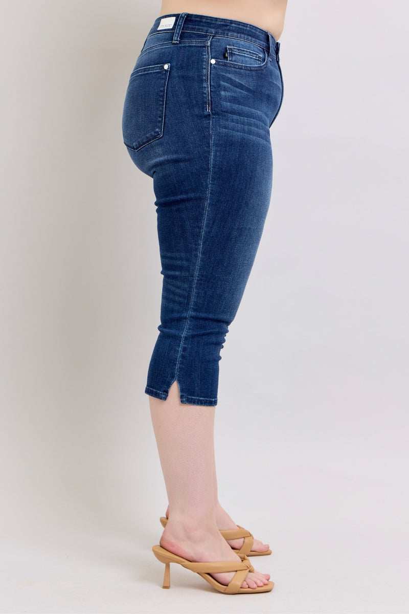 Curvy Rubie's Dark Wash Capri with Side Slit