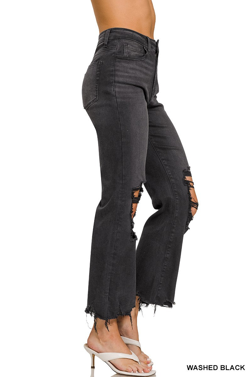 Claire's Black Distressed Straight Jeans