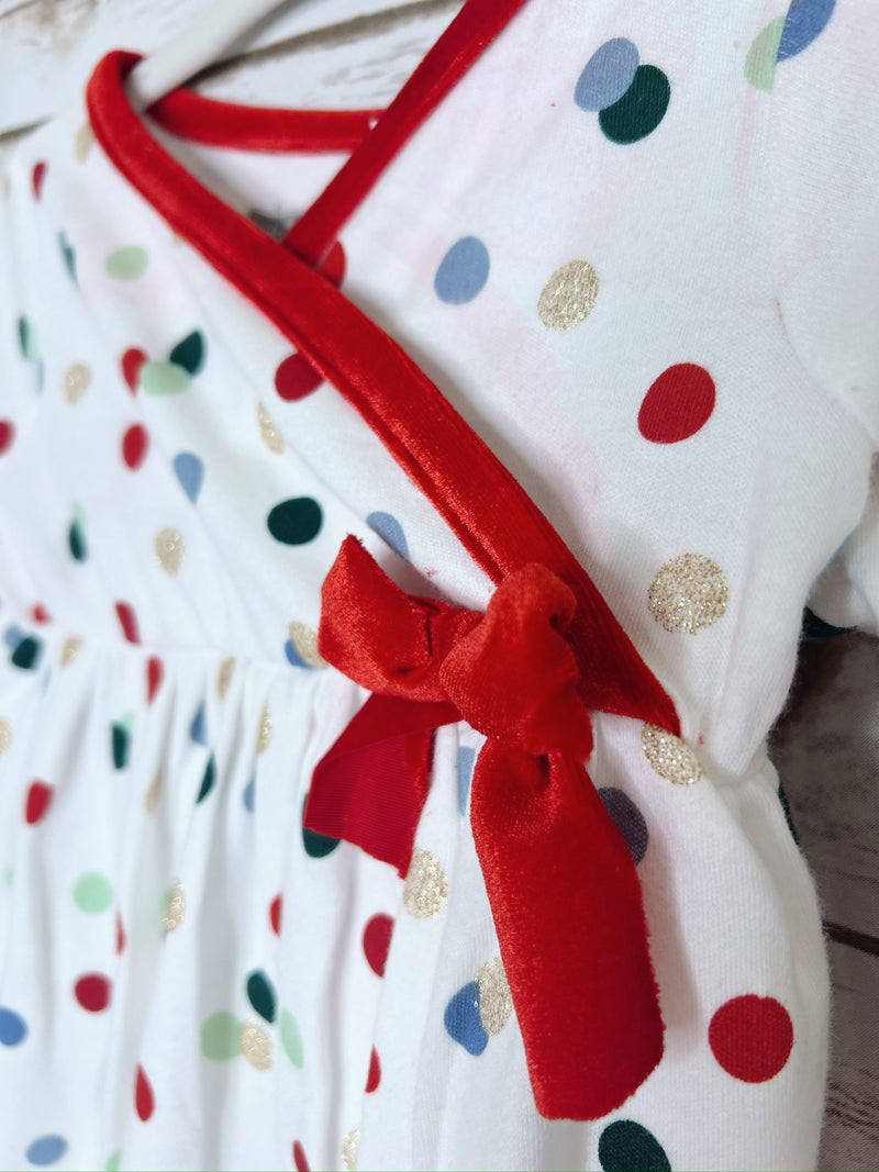 Kids White and Polka Dot Sleeper with Bow