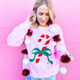 Pink Sweatshirt with Candy Cane and Bow