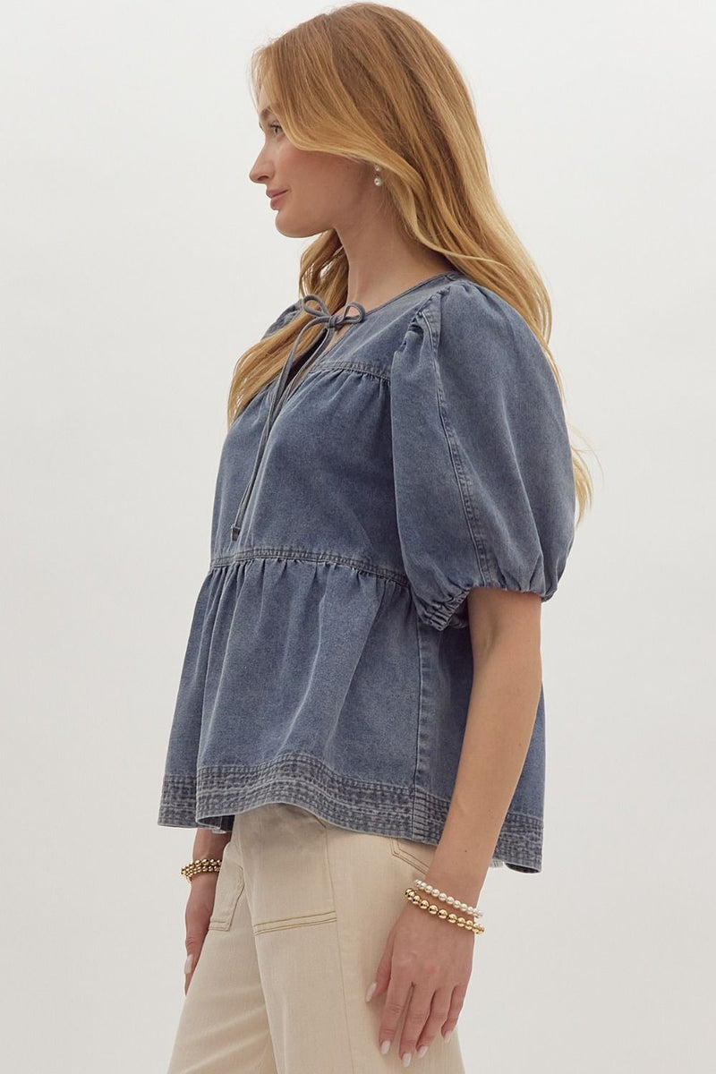 Curvy Denim Front Tie Top