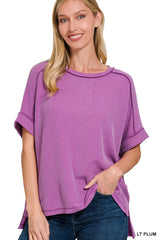 Cuffed Sleeve Ribbed Basic Top