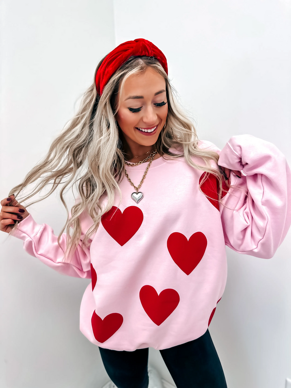 Baby Pink Sweatshirt with Red Hearts