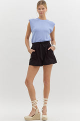 Black Linen Drawstring Shorts