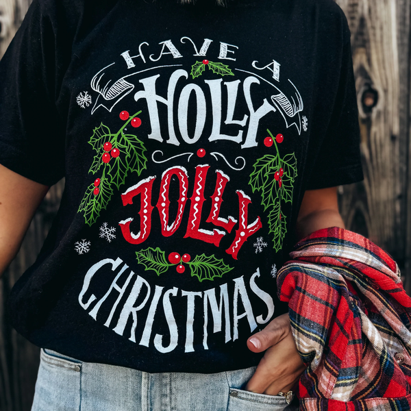 Black Holly Jolly Christmas Tee