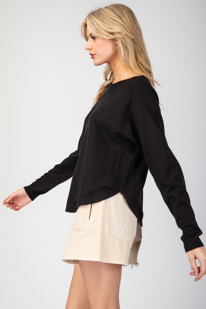 Scoop Neck Long Sleeve Top with Rounded Waist