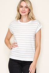 Lighweight Knit Striped Short Sleeve Top