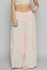 Baby Pink and Floral Colorblock Wide Leg Pants