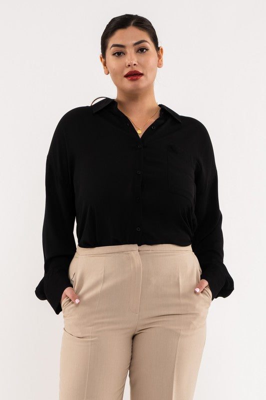 Curvy long sleeve button down top