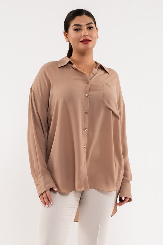 Curvy long sleeve button down top